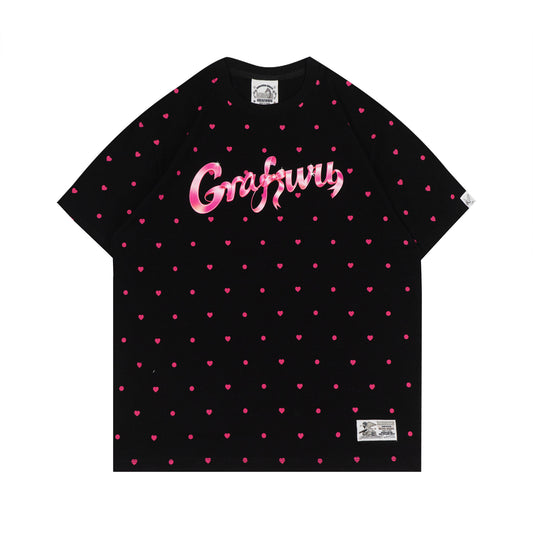 GRAF&WU Pink Ribbon Letter Mini Heart Polka Dot Cozy T-shirt