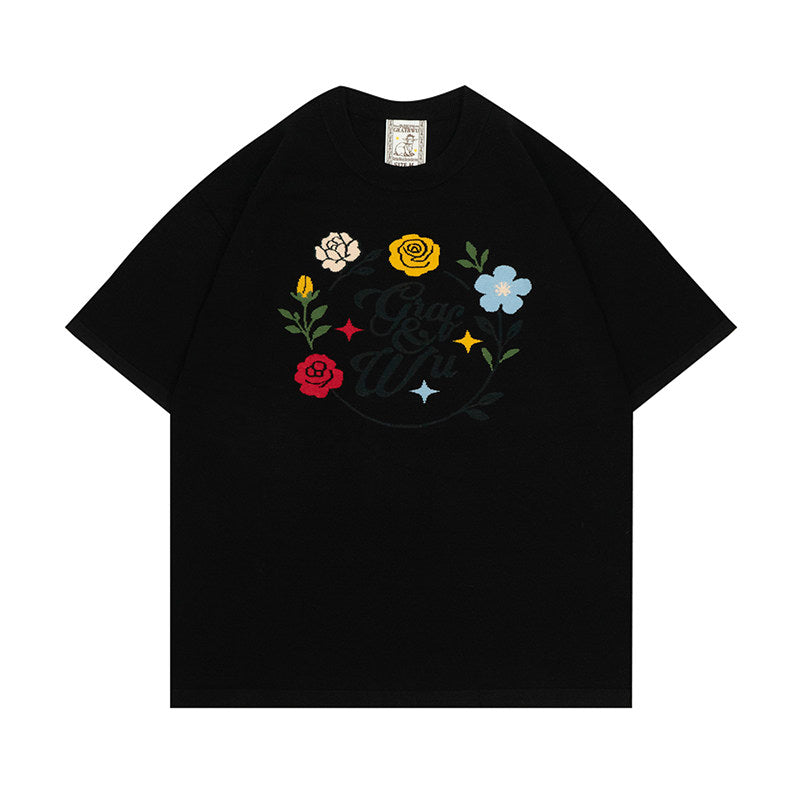 GRAF&WU Floral Wreath Art Pattern Luxury Knit Streetwear Tee