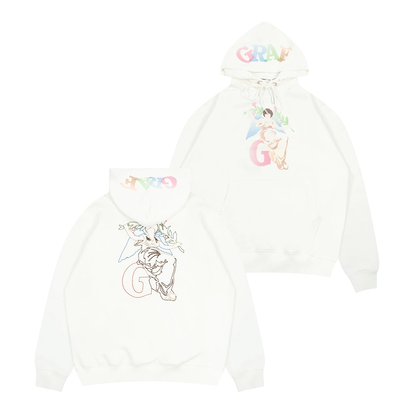 GRAF&WU Lucky Goddess Handmade Embroidered Frayed Vintage Hoodie