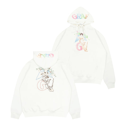 GRAF&WU Lucky Goddess Handmade Embroidered Frayed Vintage Hoodie