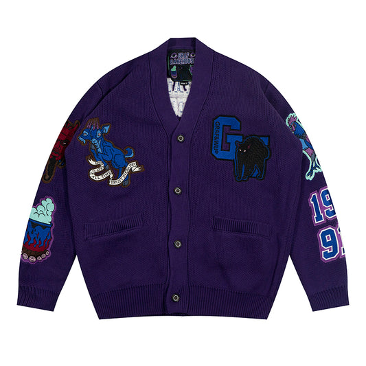 GRAF&WU Devil Two-Headed Sheep Emblem Knitted Sweater