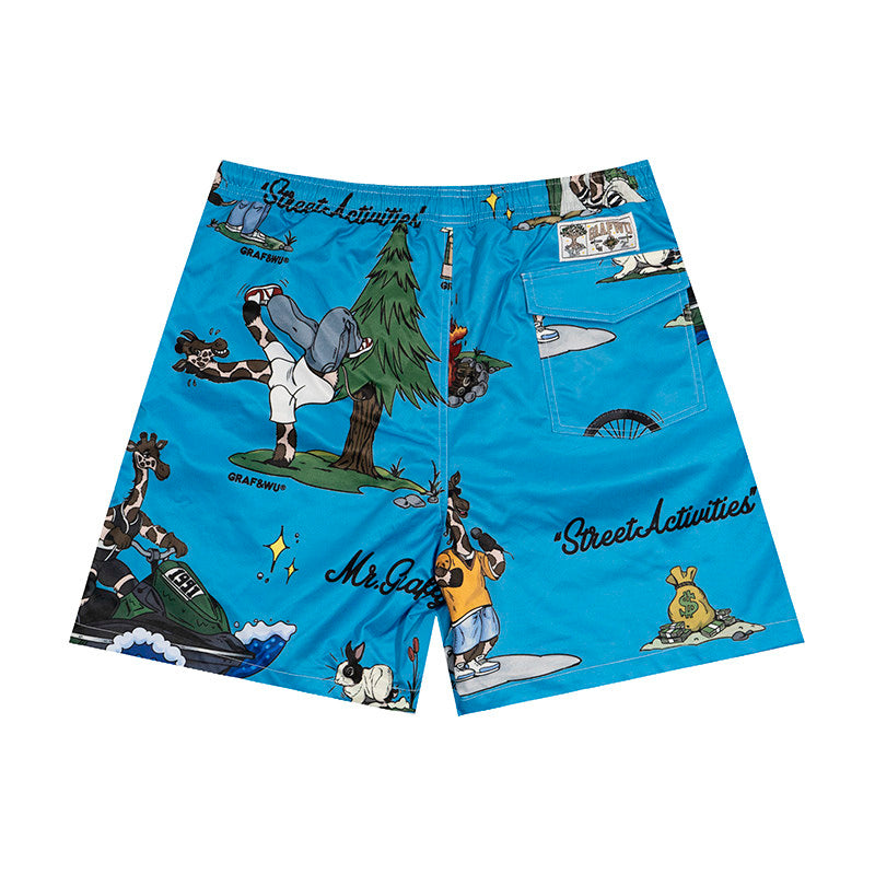 GRAF&WU Street Activity Style Giraffe Pattern Vacation Beach Shorts