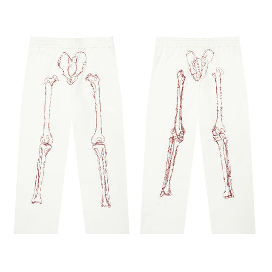 GRAF&WU Skeletal Leg Bone Graphic Print Streetwear Joggers