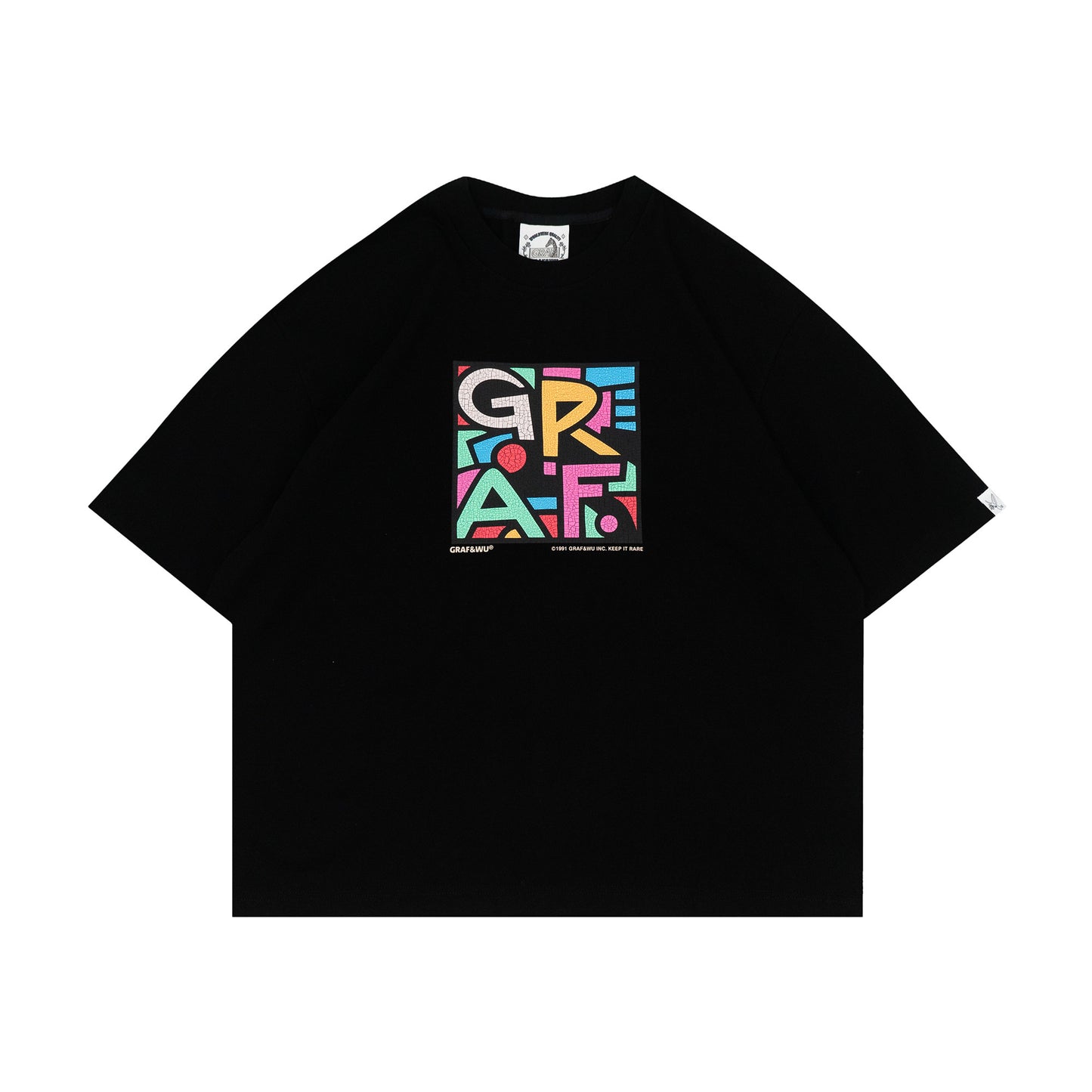 GRAF&WU Vintage Distressed Cracked Abstract Letter Art Print T-shirt