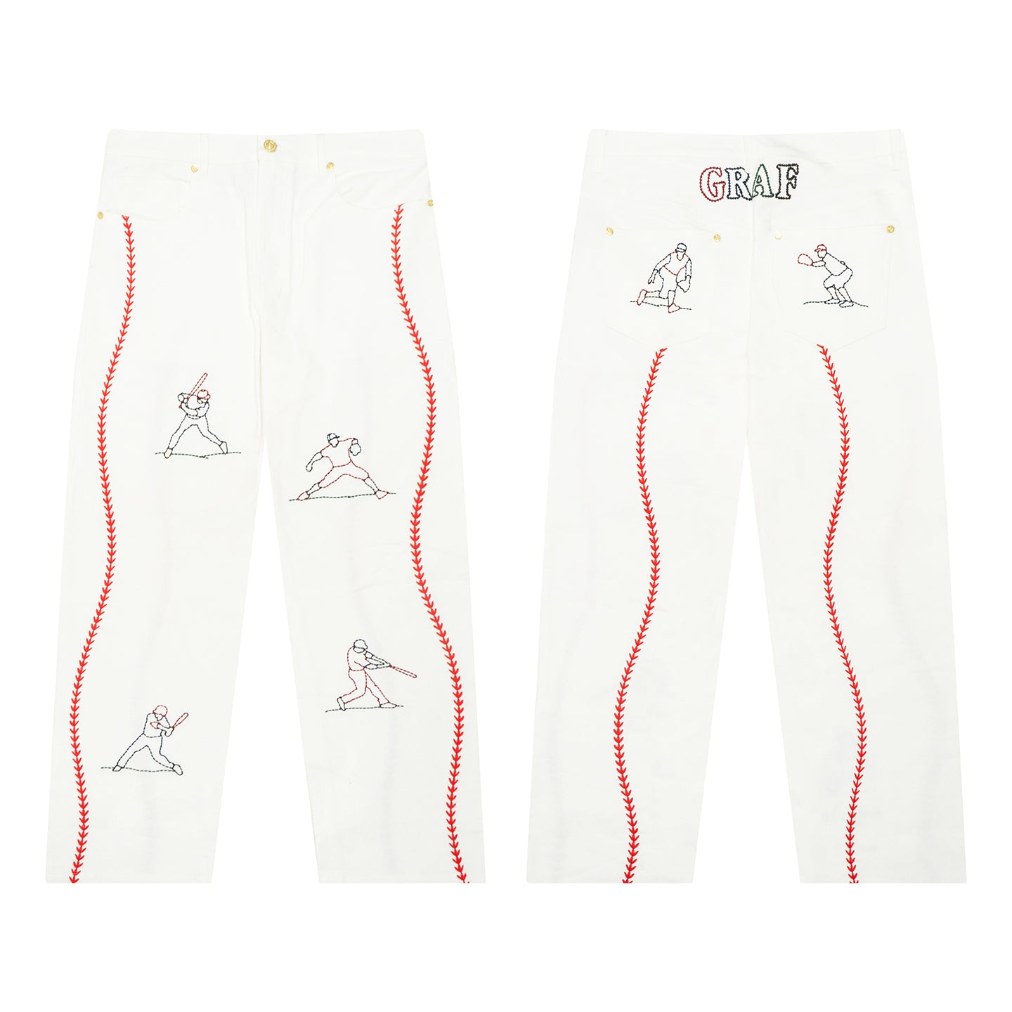 GRAF&WU Baseball Figure Handmade Embroidered Fashion Pants