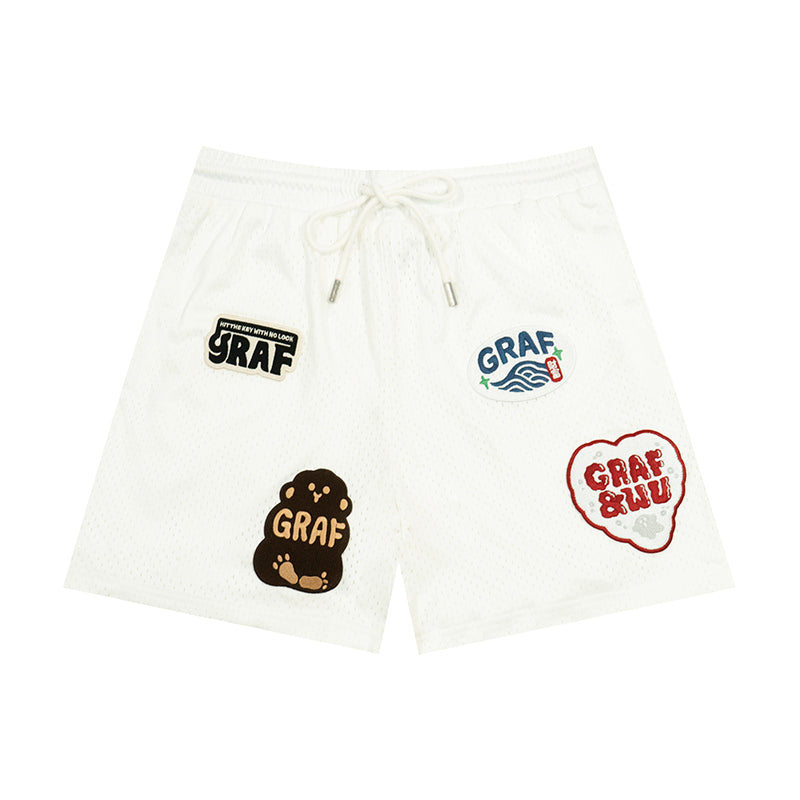 GRAF&WU Cute Emblem Double-Layer Mesh Vintage Shorts