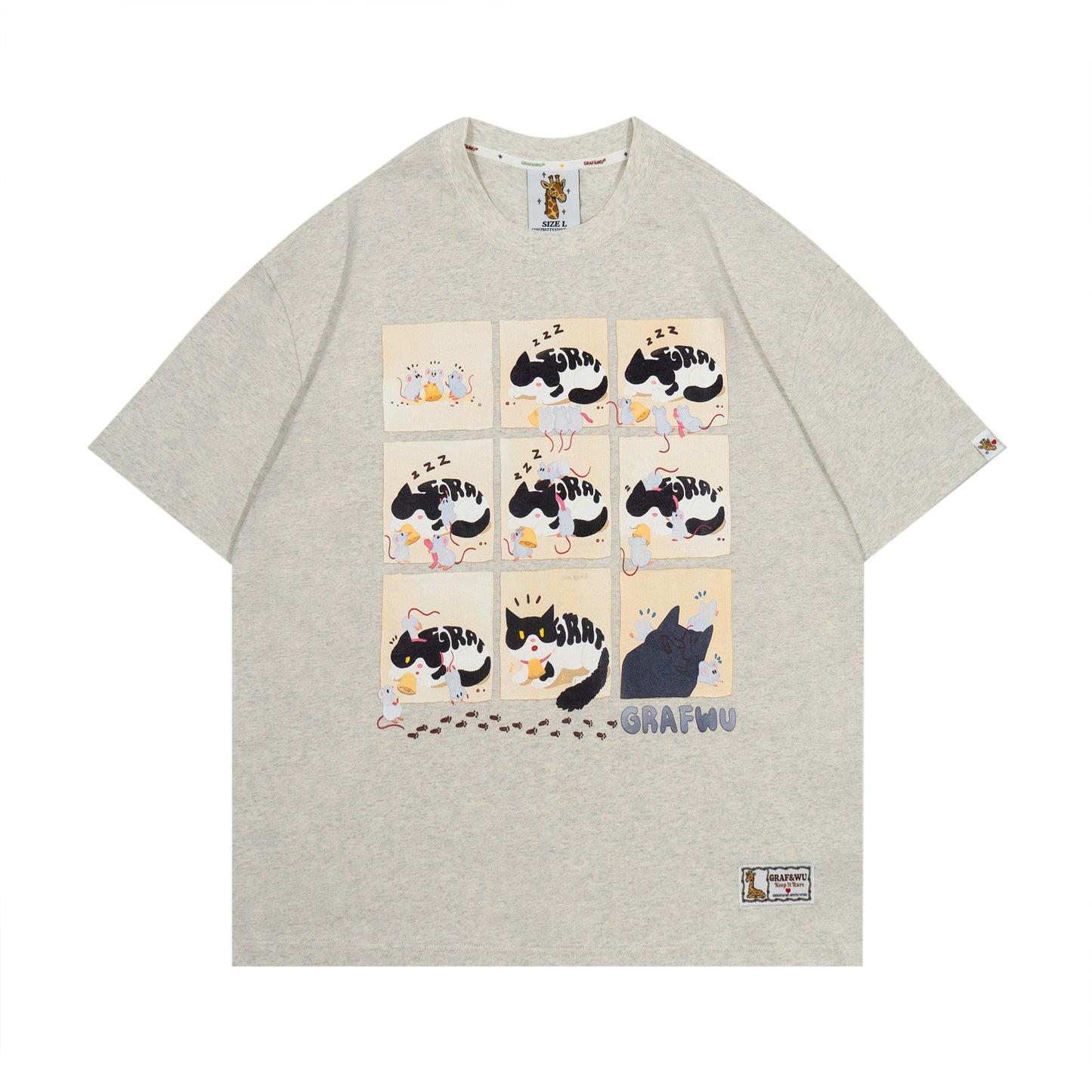 GRAF&WU Giraffe Fable Cow Cat and Bell Streetwear Thin Cool Feeling fabric T-Shirt