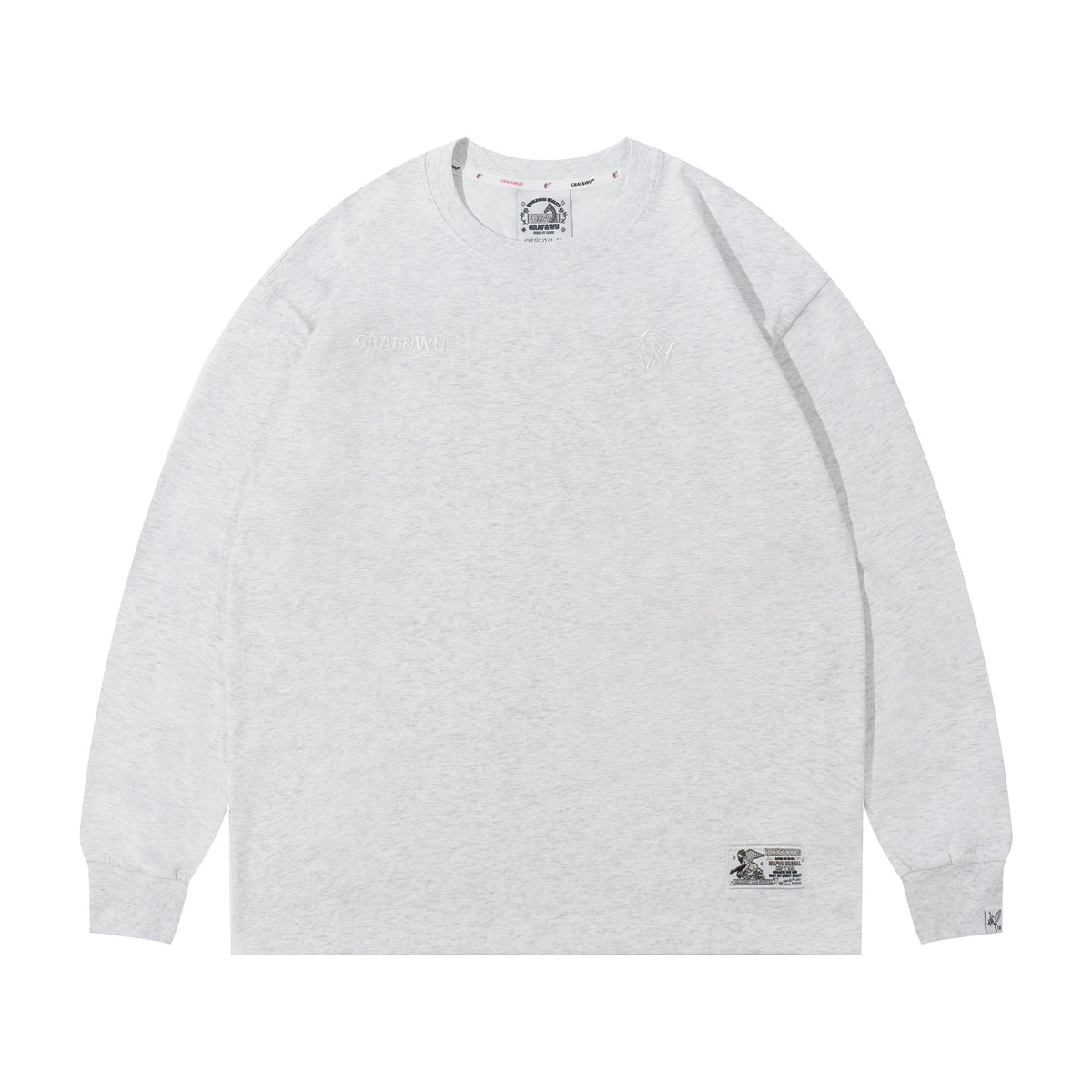 GRAF&WU embroidered loose-fit long sleeve tee in Gray White, front view