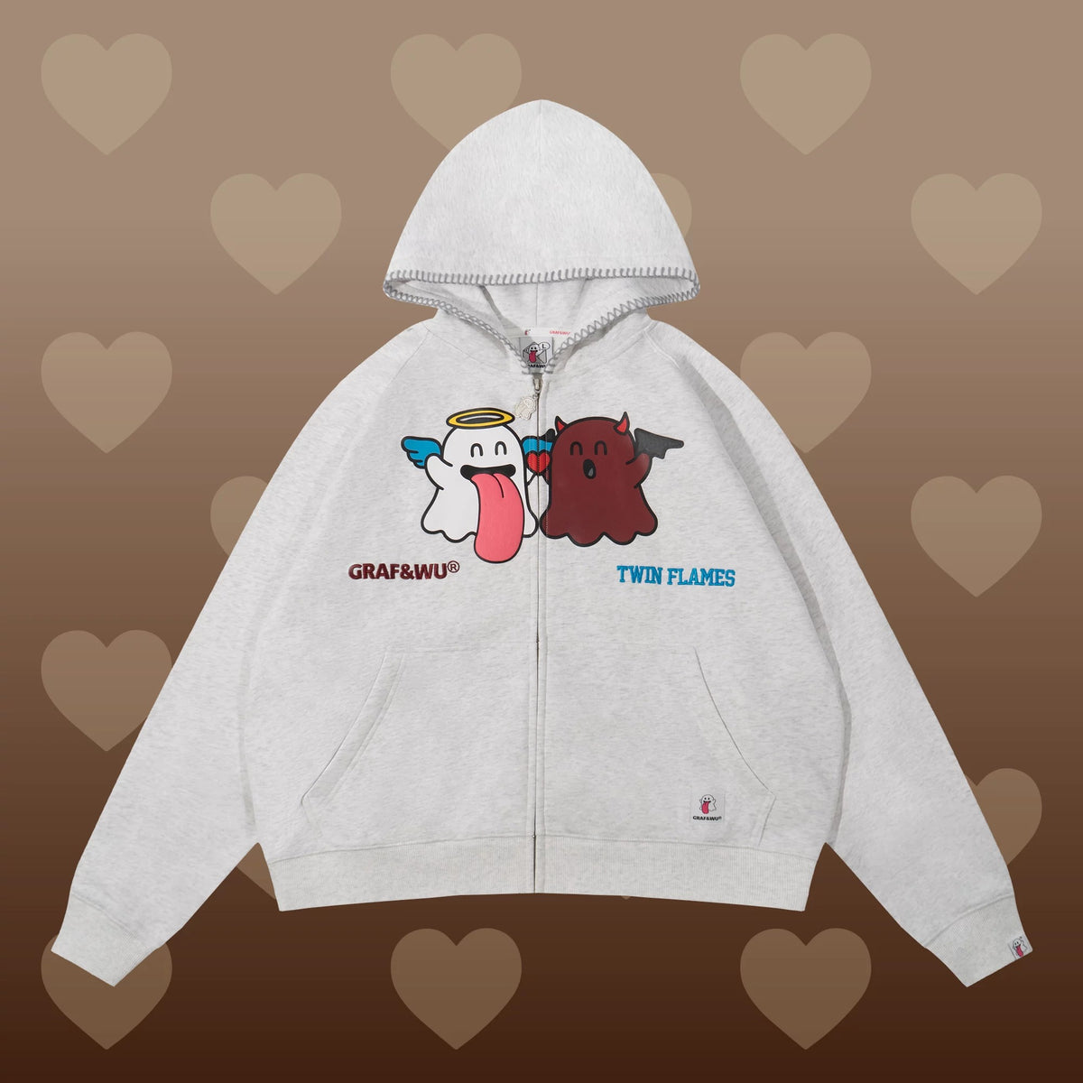 GRAF&WU Twin Flame Cute Ghost Stitching Loose Striped Couple's Sweatshirt Cardigan