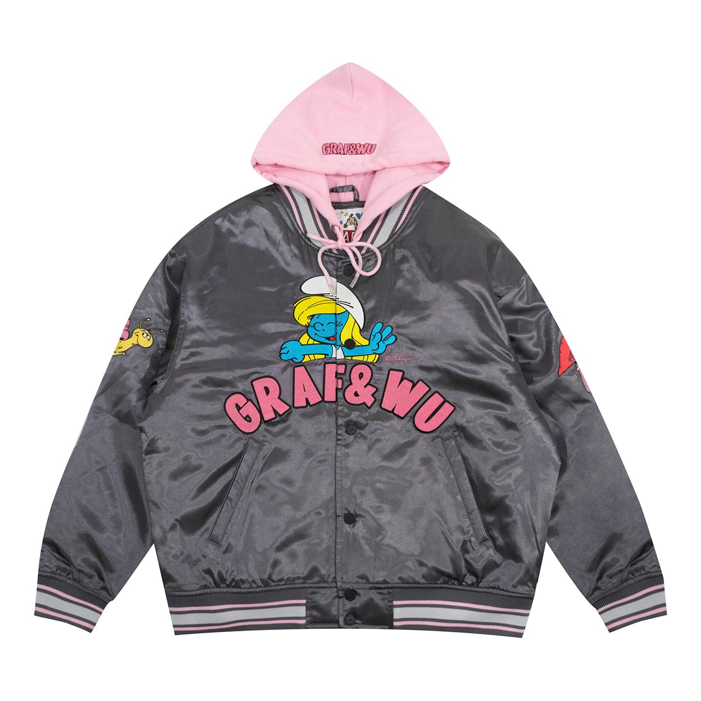 GRAF X SMURF Collaboration Couple Style Thick Satin Hooded Jacket