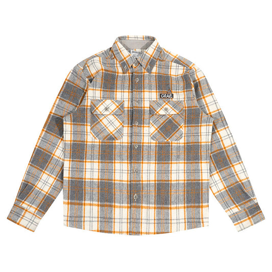 GRAF&WU Giraffe Embroidered Flannel Loose Plaid Shirt
