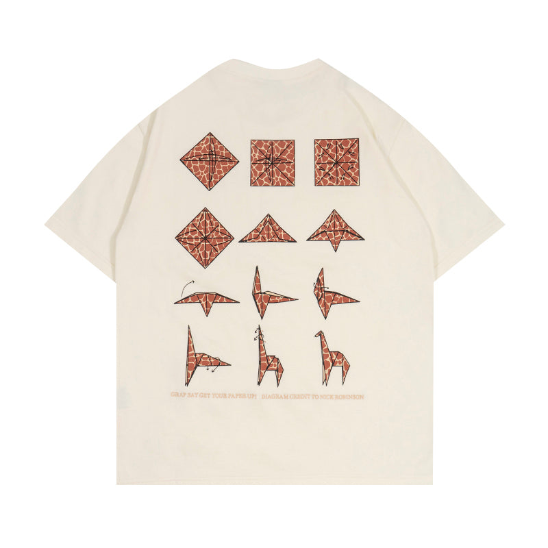 GRAF&WU Fold Paper Giraffe Printed Cotton T-shirt
