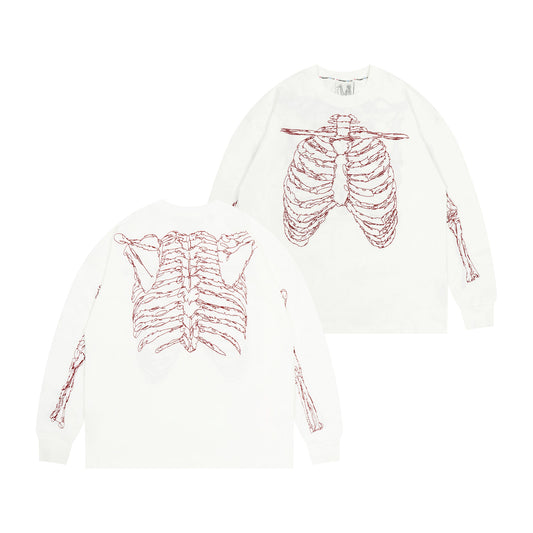 GRAF&WU Skeleton Rib Cage Graphic Long Sleeve Shirt