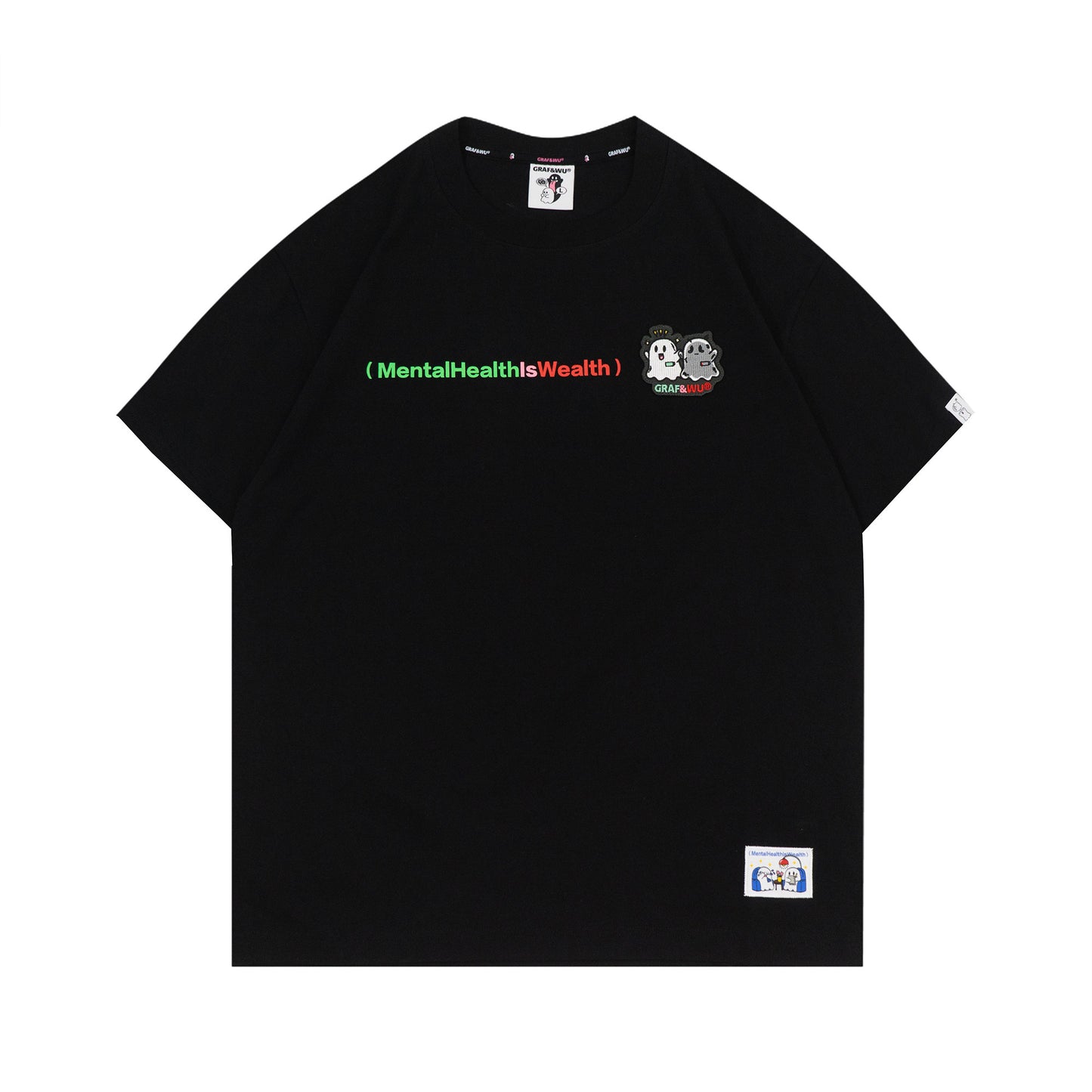 GRAF&WU Mental Health Series Cute Ghost Embroidery Graphic T-Shirt