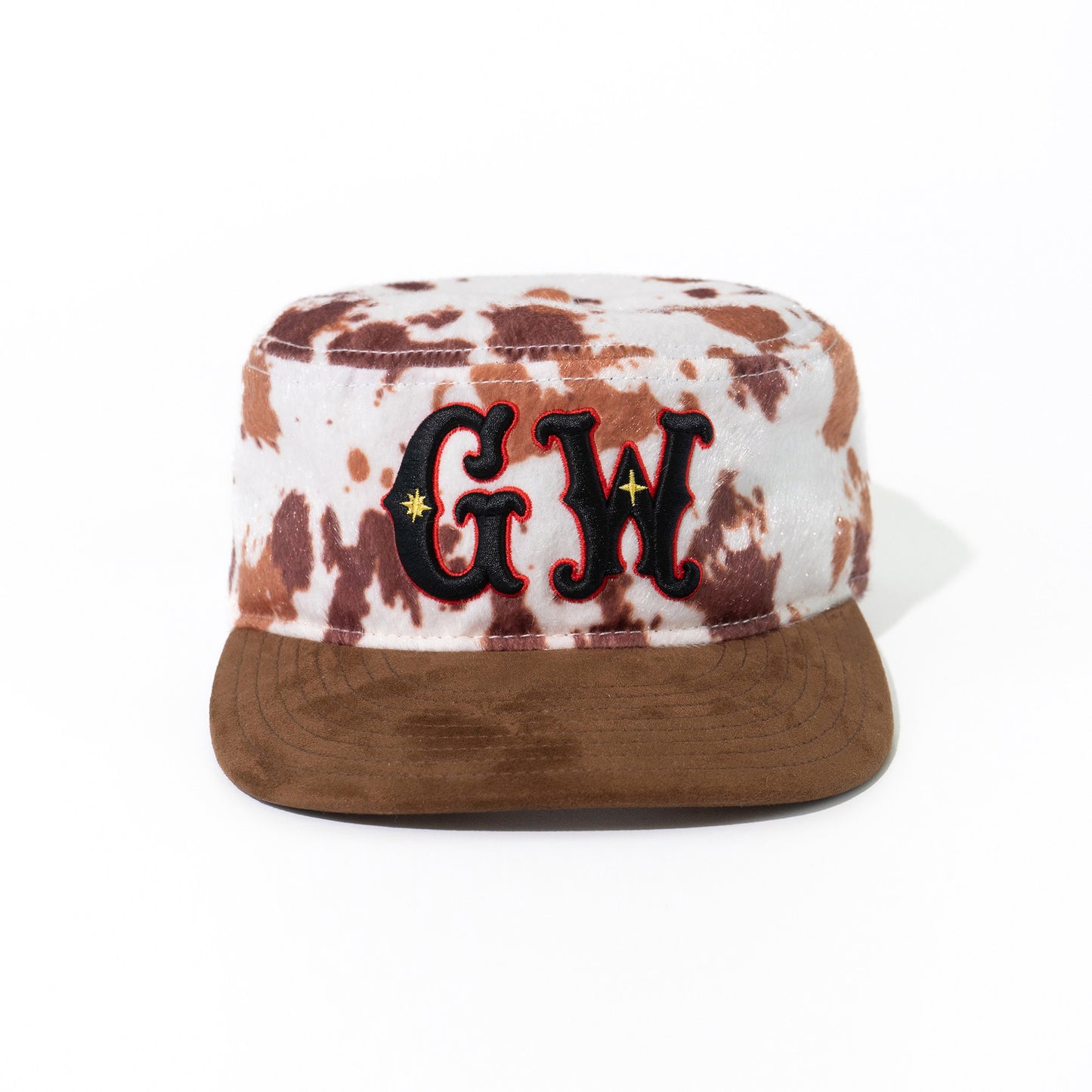 GRAF&WU Faux Pony Fur GW Embroidered Suede Western Style Flat-top Cap