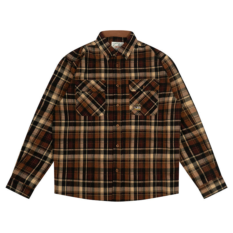 GRAF&WU Duck Hunting Mini Embroidered Plaid Loose Shirts