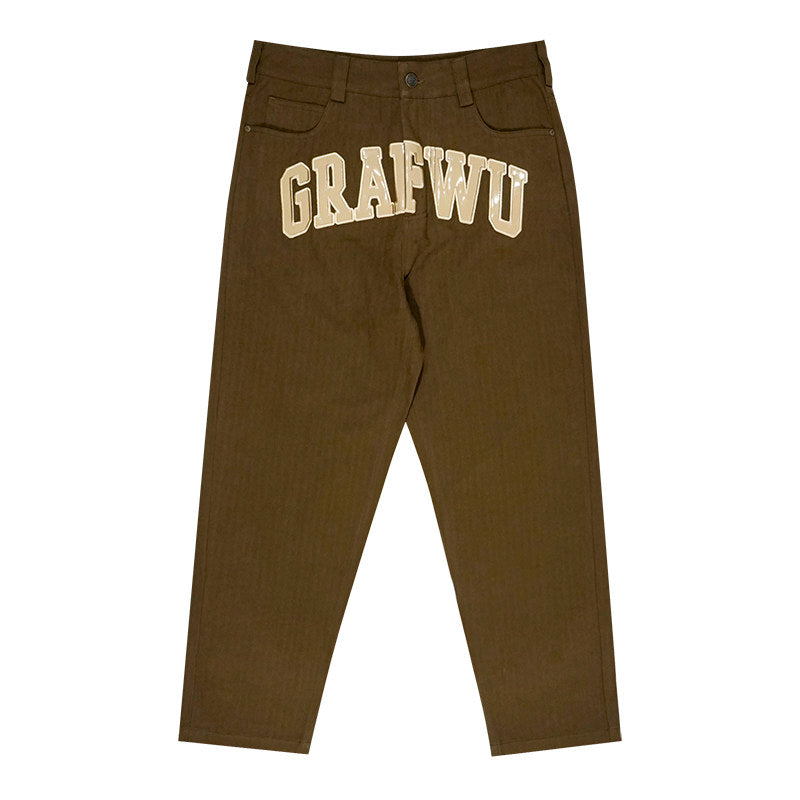 GRAF&WU Vintage Leather-Lettered Brass Buckles Cargo Pants