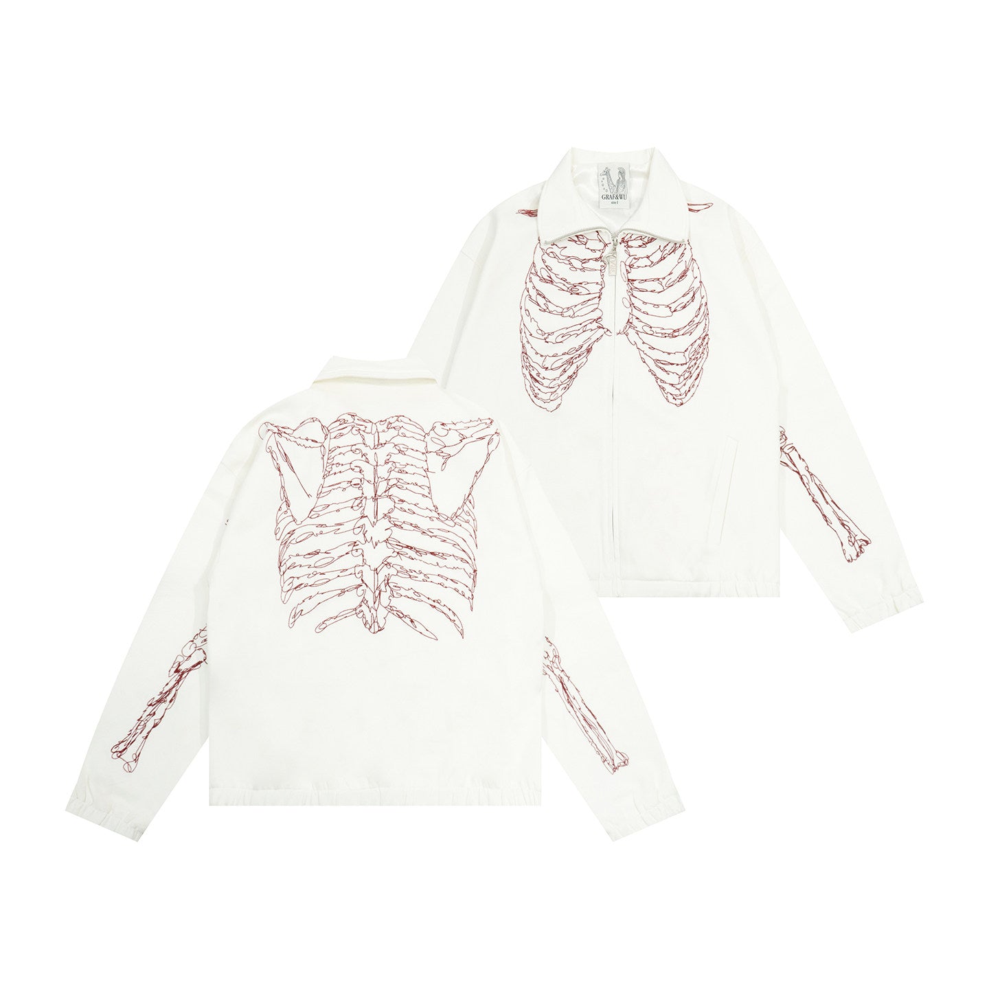 GRAF&WU Rib Cage Skeletal Hand Embroidery Zip-Up Jacket