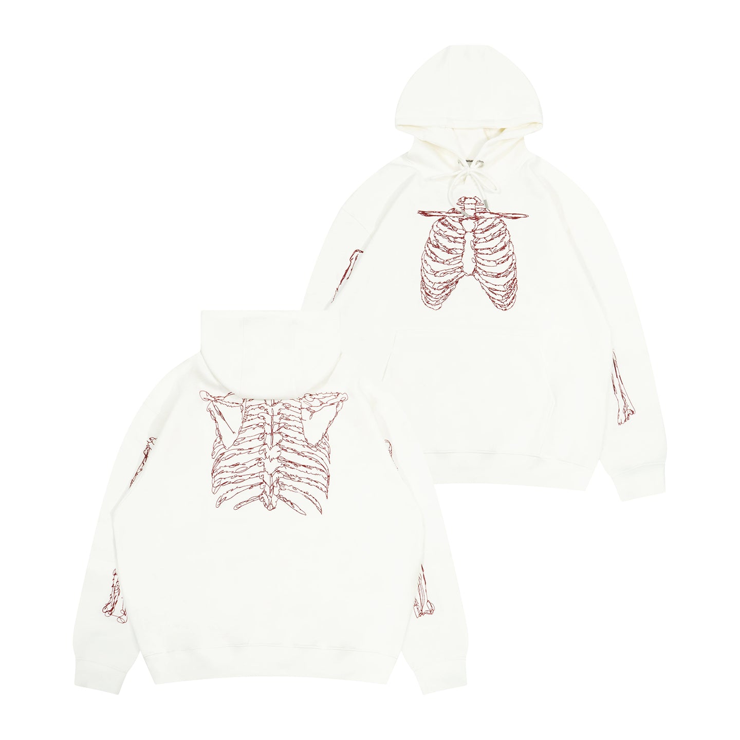 GRAF&WU Skeleton Rib Cage Embroidery Oversized Streetwear Hoodie