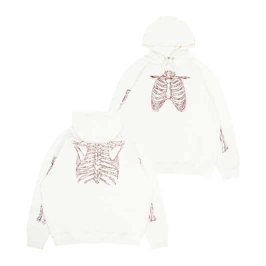 GRAF&WU Skeleton Rib Cage Embroidery Oversized Streetwear Hoodie