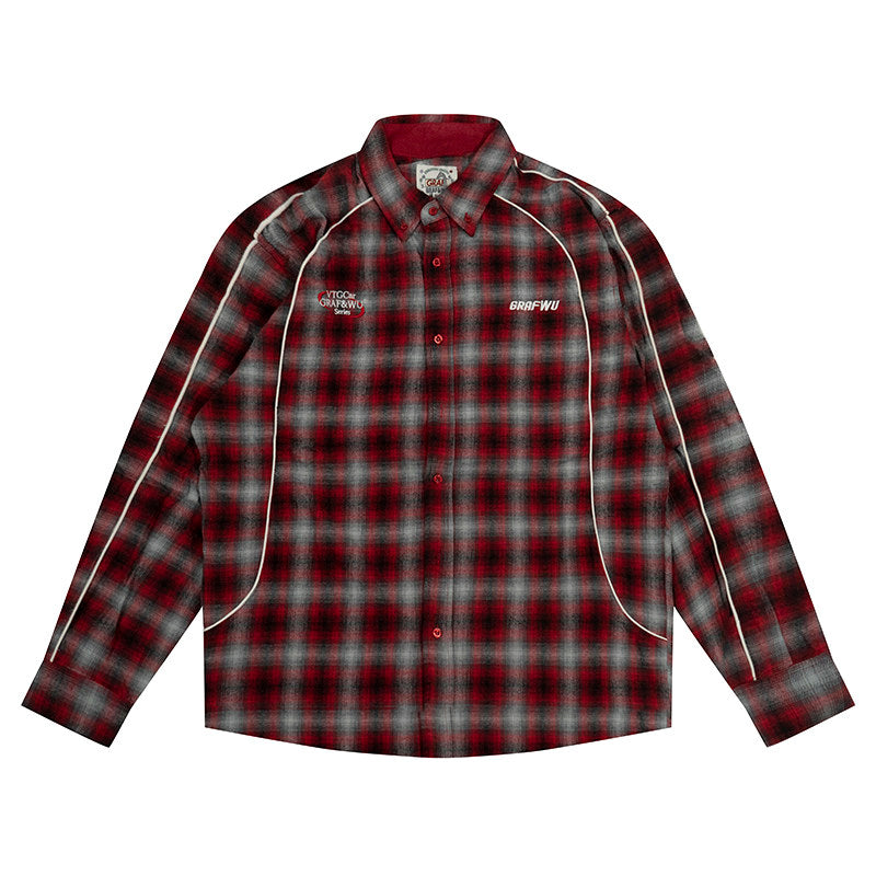 GRAF&WU Racing-themed Embroidered Streetwear Loose Brushed Shirt