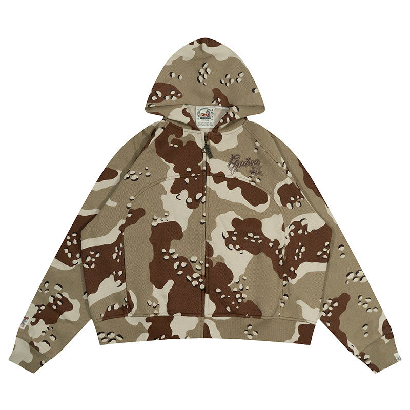 GRAF&WU AK47 Angel Desert Camouflage Streetwear Short Zip-up Hoodie