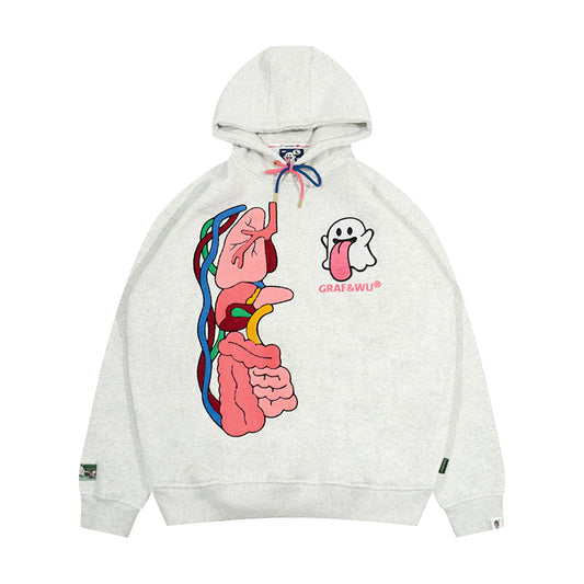 GRAF&WU Sweet Anatomy Cute Ghost Velcro Plush Pink Viscera Fleece Hoodie