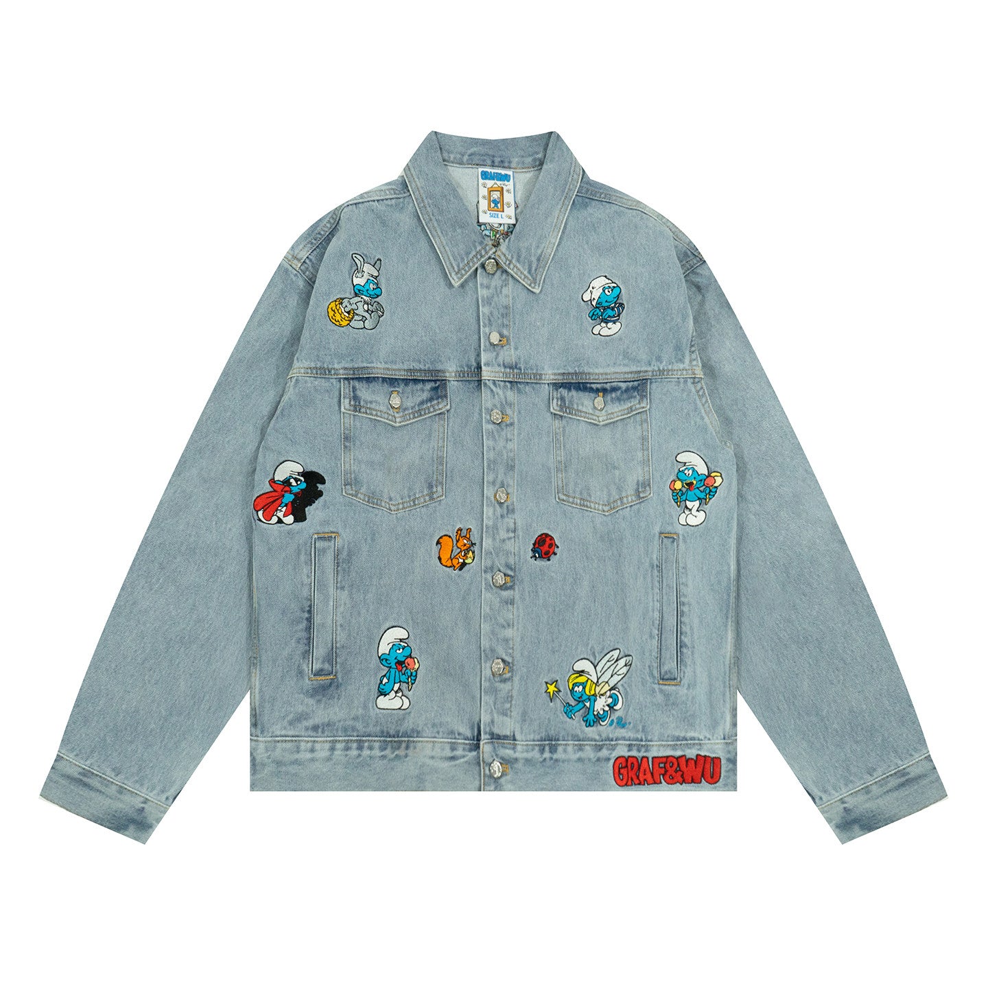 GRAF X SMURF Animal Character Embroidered Denim Jacket