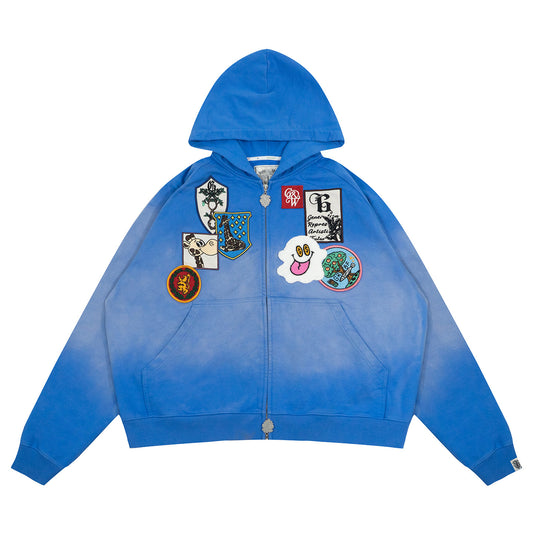 GRAF&WU Badge Character Design Graphic Retro Washed Hoodie