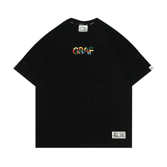 GRAF&WU Rainbow Letter Embroidery Cotton T-shirt