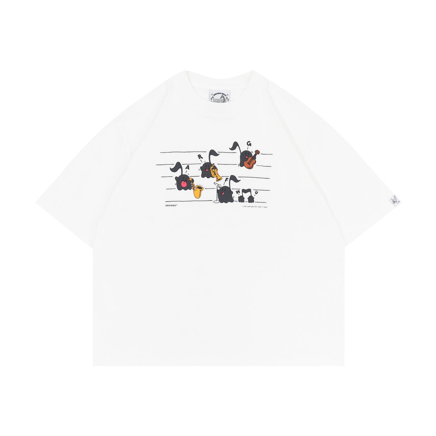 GRAF&WU Musical Note Cute Ghost Jazz Band Printed Cotton T-shirt