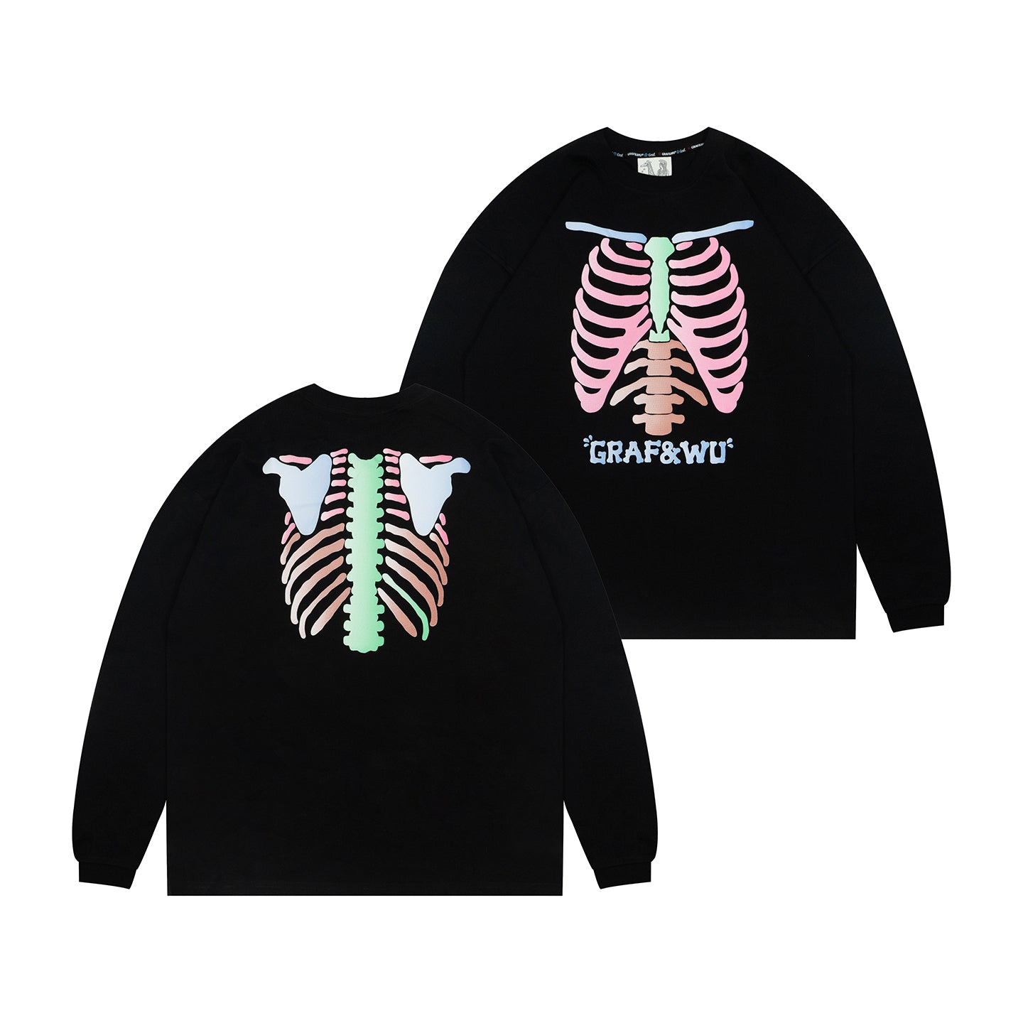 GRAF&WU Anatomical Rib Cage Print Streetwear Long Sleeve Shirt