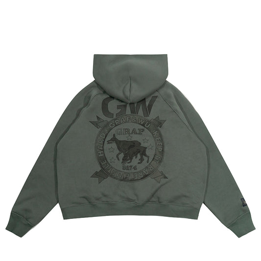 GRAF&WU Vintage Doberman Print Fleece Zip-Up Hoodie