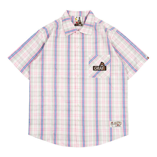 GRAF&WU Classic Embroidered Giraffe Check Casual Short-Sleeve Shirt