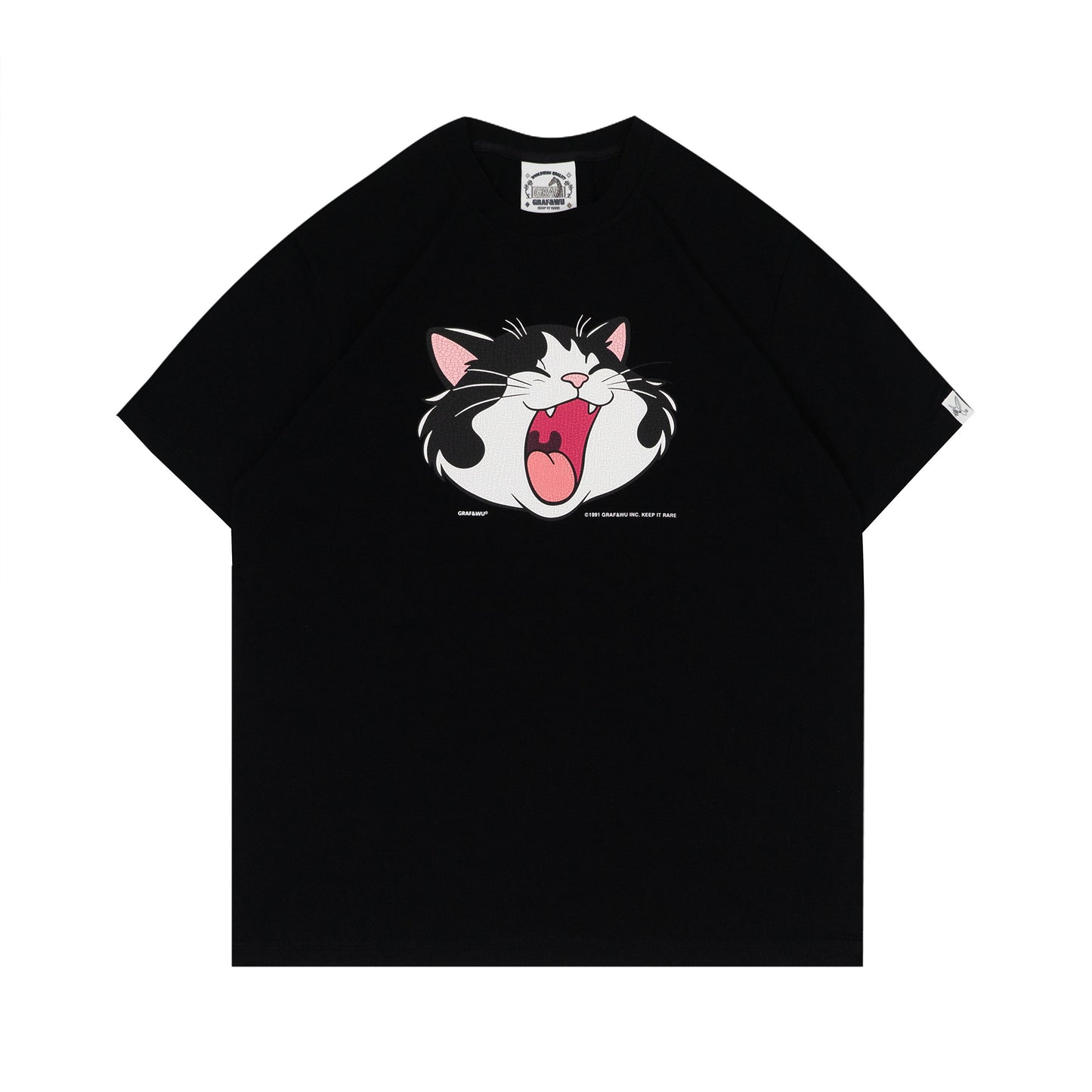 GRAF&WU Retro Crackle Print Cat Pattern T-shirt