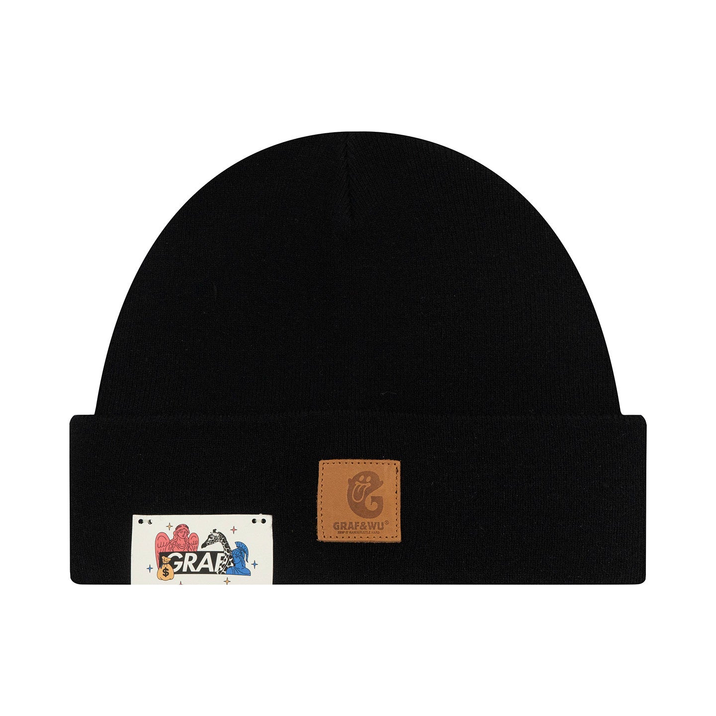 GRAF&WU Cute Ghost G Letter Leather Label Knitted Beanie