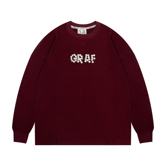 GRAF&WU Hand-stitched Button Letter Design Cotton Long Sleeve Shirt