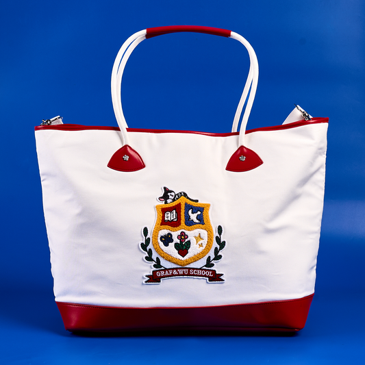GRAF&WU University Themed Badge Oversized Canvas Tote Bag | College Aesthetic Tote