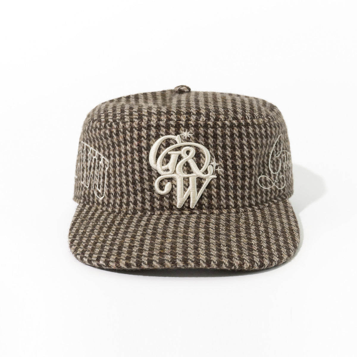 GRAF&WU Houndstooth Design Green Plant Embroidery Streetwear Cap