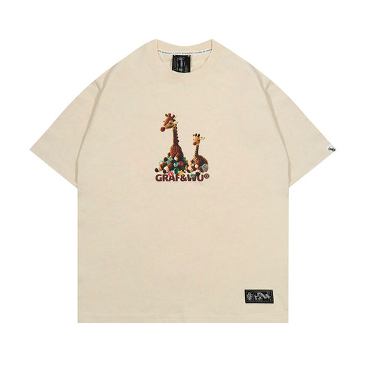 GRAF&WU Handmade Crocheted Giraffe Doll Design Cotton T-Shirt