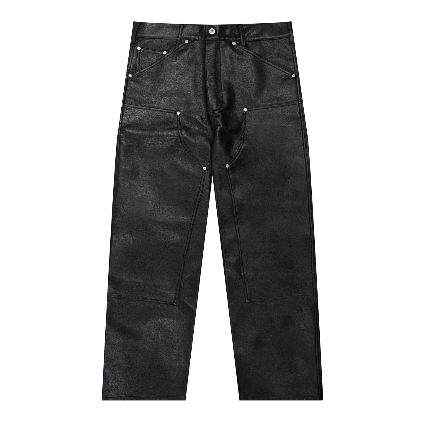 GRAF&WU Fashion AK Angel Black Warrior PU Leather Lumberjack Pants