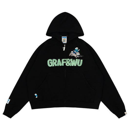 GRAF X SMURF Rabbit Robot Character Graphic Zip-up Fleece Hoodie