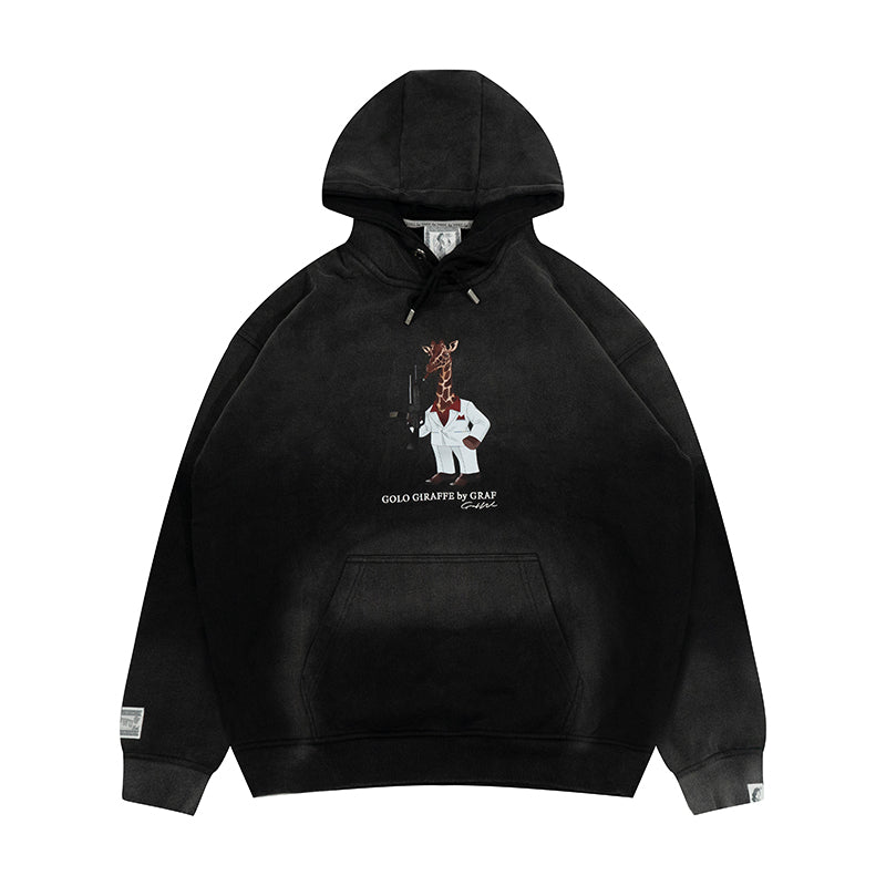 GRAF&WU Fashion Distressed Washed Fade Hoodie