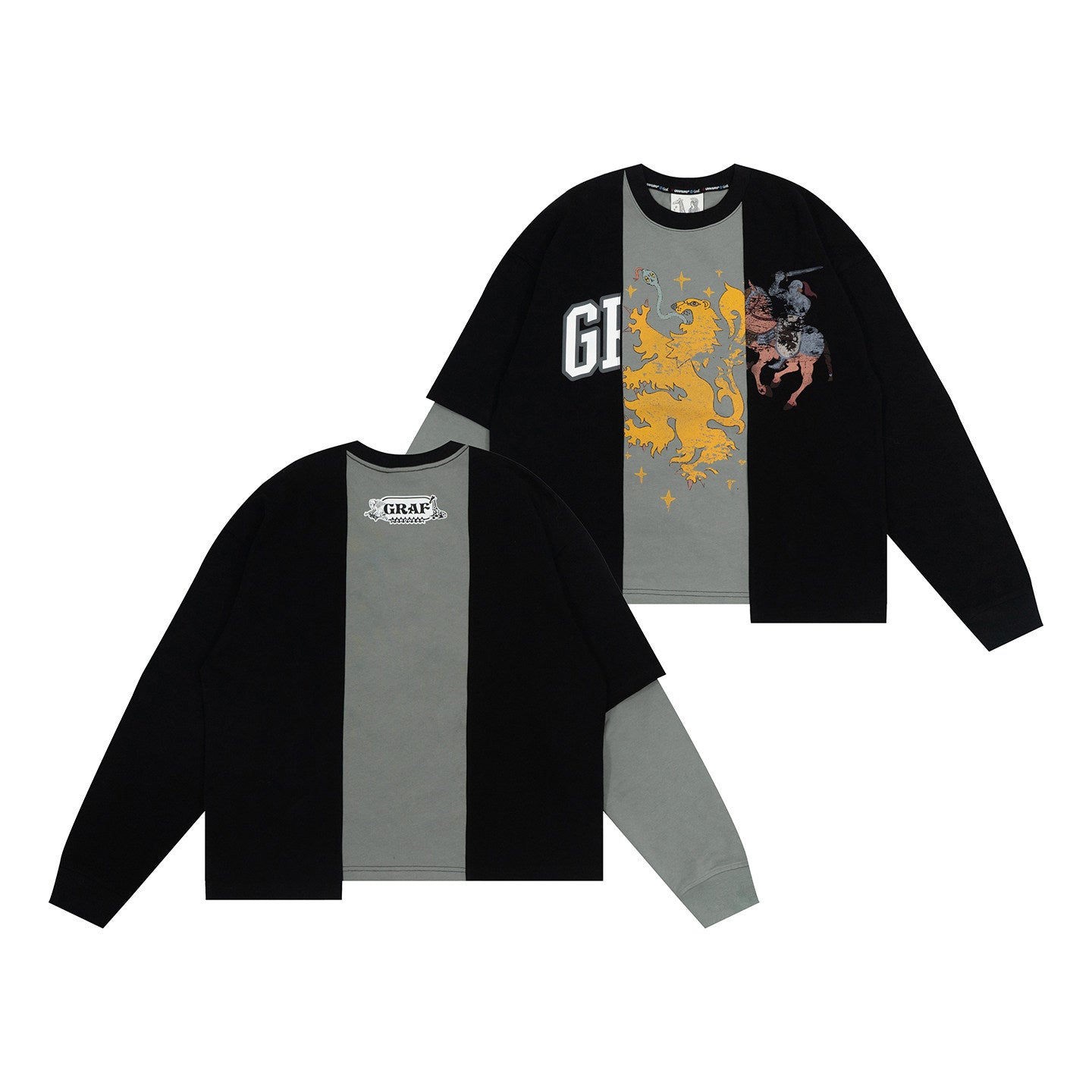 GRAF&WU Knight Graphic Design Asymmetrical Long Sleeve Shirt