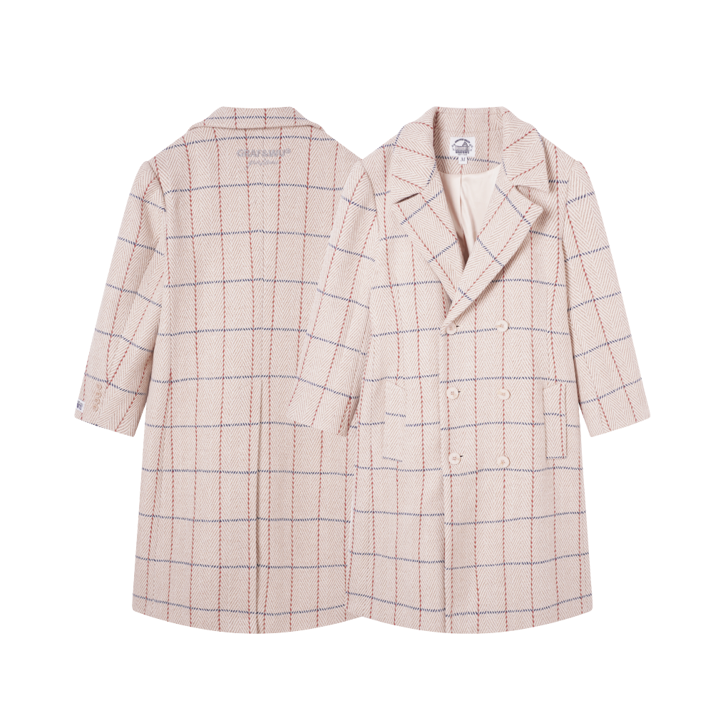 GRAF&WU Beige Plaid Limited Edition Embroidered 100% Wool OverCoat