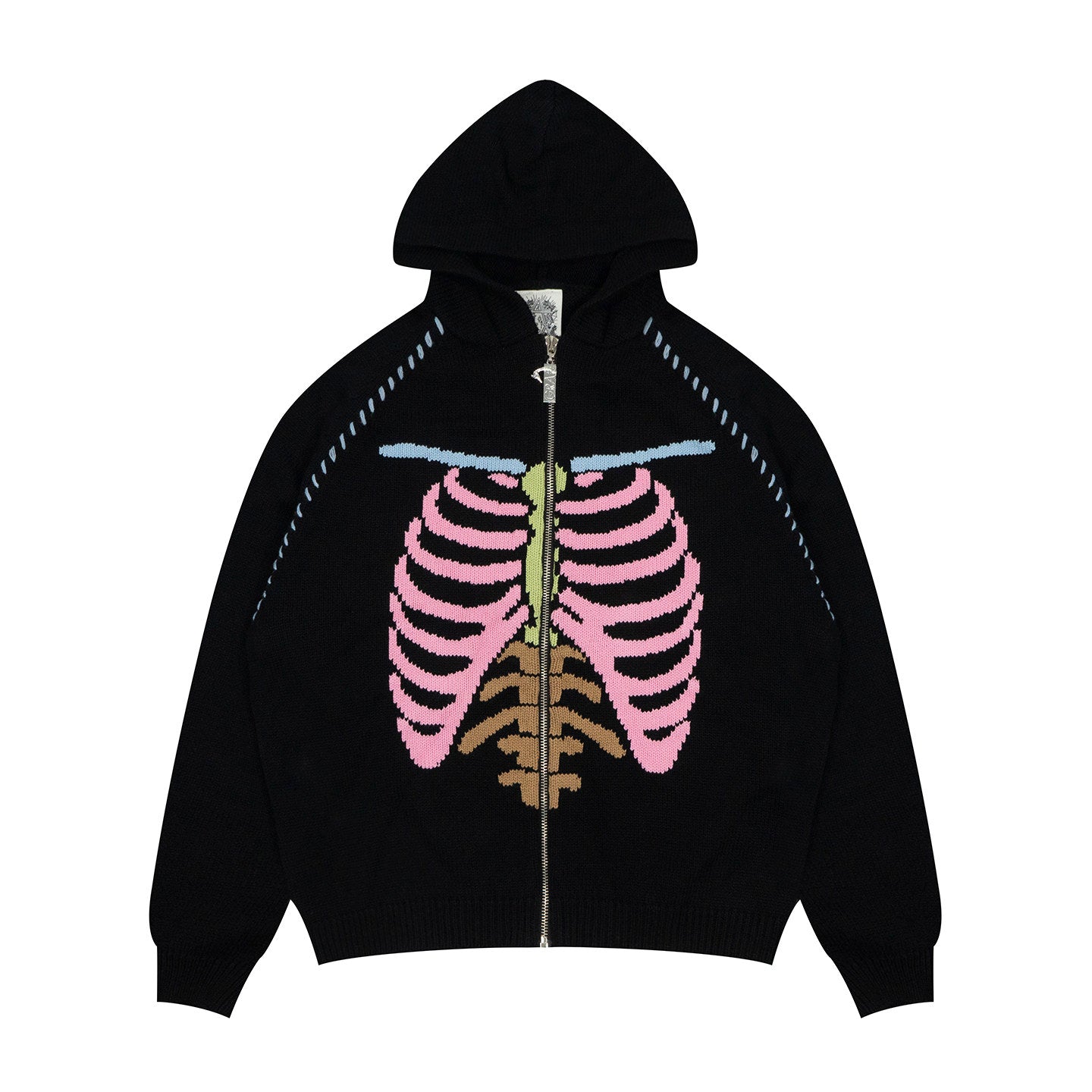 GRAF&WU Colorful Ribcage Knit Zip Up Hoodie Skeleton Streetwear