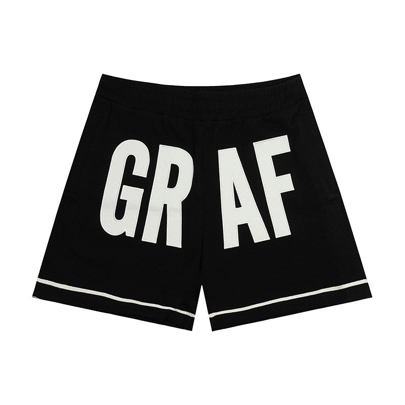 GRAF&WU Letter Embroidered Streetwear Loose Sports Shorts