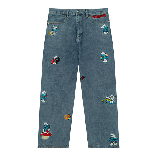 GRAF X SMURF Animal Character Embroidery Baggy Jeans