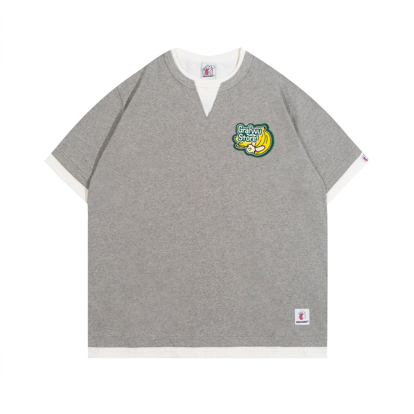 GRAF&WU Vintage Fake Two-Piece Notch Crew Neck T-Shirt