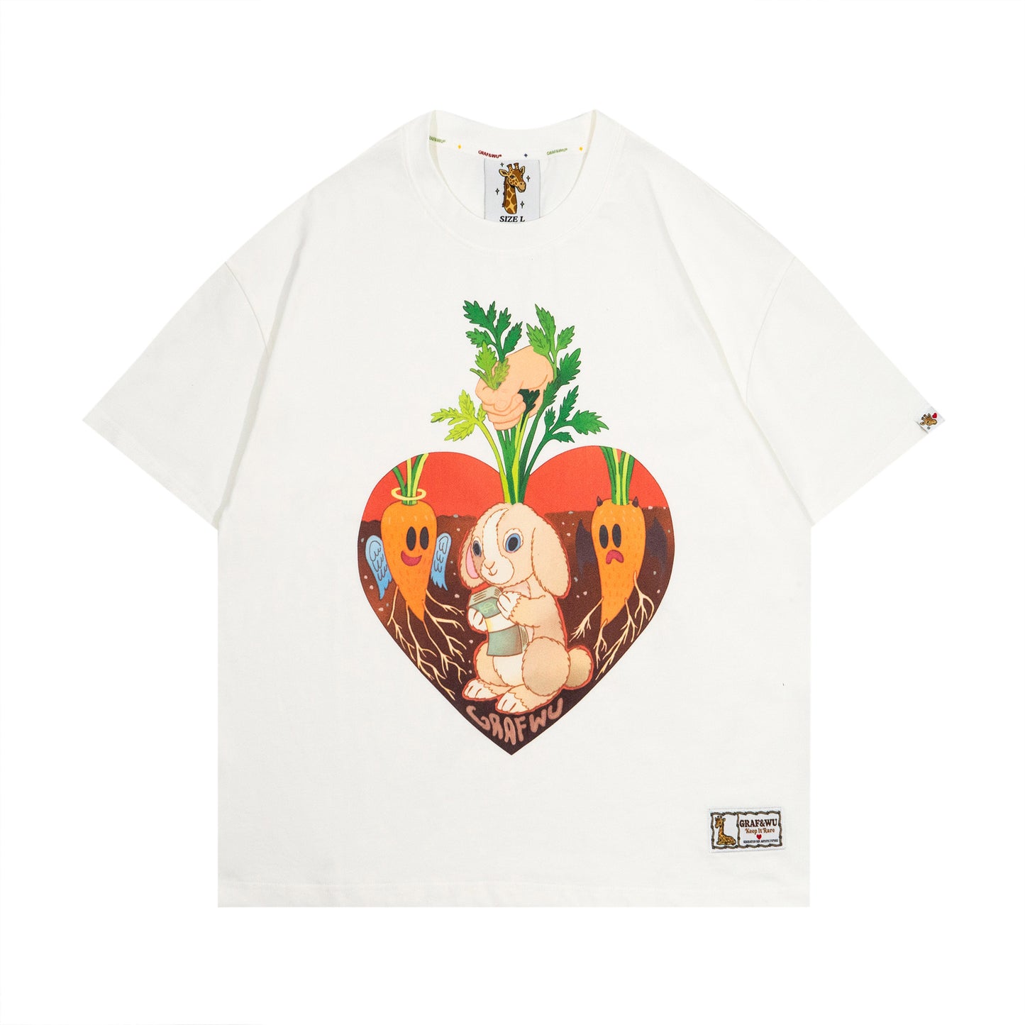 GRAF&WU【Giraffe Fable】Waiting Rabbit Run into Tree Stump Devil Angel Carrot T-shirt
